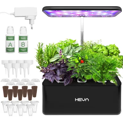 Zdjęcie produktu dla HEVA DEY Doniczka Hydroponiczna LED 7 Roślin Timer Zestaw Czarna