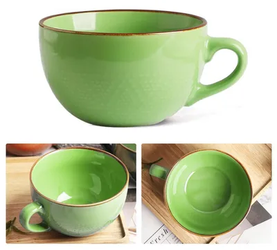 Produktbild von XXL Kaffeetasse Keramik 700ml Grün Suppentasse mit Henkel Frühstücksschüssel Müsli Salat