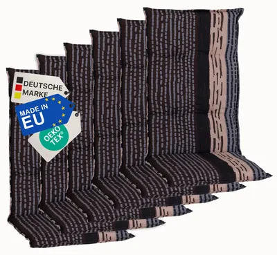 Produktbild von NYVI Gartenstuhl Auflagen Hochlehner 6er Set Barcelona - UV-Beständig, Atmungsaktiv, Strapazierfähig - Hochlehnerauflagen Sitzkissen Outdoor - Sitzauflagen für Gartenstühle 118x50cm Bangui Grau