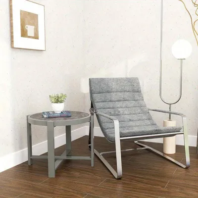 Image de Table d'appoint – Table d'appoint ronde – Aluminium résistant aux intempéries – Aspect marbre – Gris