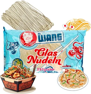 Produktbild von Mr. WANG Glasnudeln Asia 250g - Von Natur aus vegan und glutenfrei - Schnelle Zubereitung - Ideal geeignet für Salate, Suppen, Bowls & Wokgerichte