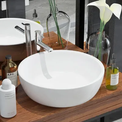 Produktbild von "2026 Aktion"Waschbecken - Aufsatzwaschbecken - Badezimmer - einzigartiges Design - Rund Keramik Weiß 42 x 12 cm GermanyMöbel 23829 - Waschbecken