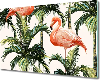 Produktbild von Glas-Herdabdeckplatte Glaskeramikkochfeld-Abdeckung Spritzschutz - 80x52 cm - Flamingo und Palmen