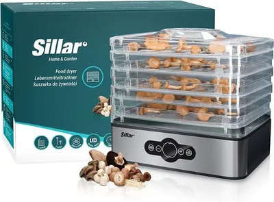 Zdjęcie produktu dla Suszarka do żywności ze stali nierdzewnej, cyfrowa, z timerem do 99 godzin i regulatorem temperatury od 35 do 70°C, 5 półek, wolna od BPA. Suszarka do żywności, suszarka do owoców, urządzenie do suszenia z timerem