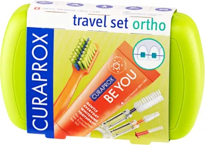Produktbild von Curaprox Umfassendes Mundhygiene-Reise-Set Ortho für Zahnspangenträger, Grün
