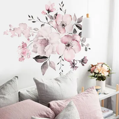 Produktbild von Rosa weiße Aquarell-Pfingstrosen-Blumen-Wand-Aufkleber-Wand-Aufkleber-Hauptdekor