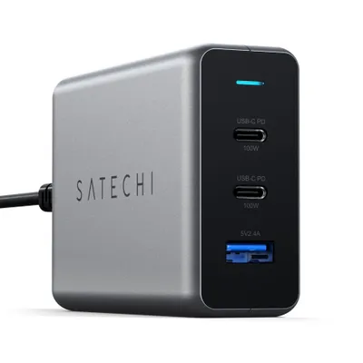 Produktbild von Satechi, Ladegerät 100W PD mit 2x USB-C & USB-A Kompakt, Grau