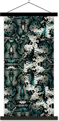 Produktbild von MuchoWow® Textilposter Tiermuster - Weiß - Türkis 60x120 cm mit schwarzem Rahmen - Magnete