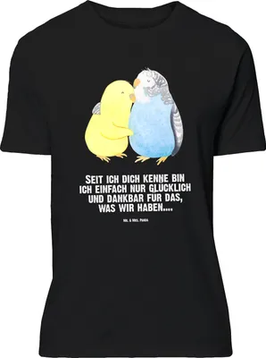 Produktbild von Mr. & Mrs. Panda Tshirt Wellensittich Liebe - Schwarz - Geschenk, T-Shirt mit Spruch, Ehe, Oversize, Shirt, Beziehung, Freundin, Verknallt