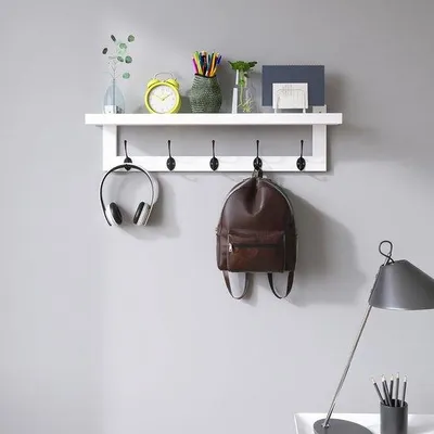Produktbild von Famanu Wandgarderobe mit 5 Doppelhaken - 74 cm (Weiß und Schwarz)