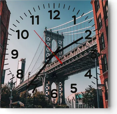 Produktbild von Wanduhr - Quadrat - Glasuhr - Manhattan Brücke Brücke - 30x30cm - Schleichendes Uhrwerk - Lautlos - zum Aufhängen bereit - Dekoration Modern - Wanddekoration aus Glas - C4AC30x30-4675