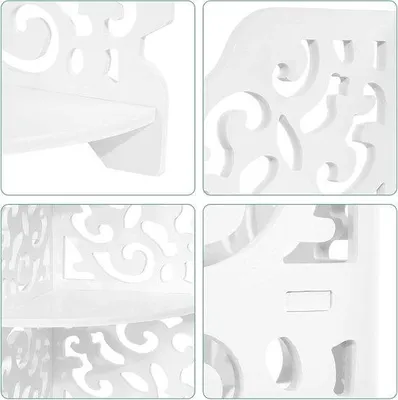 Immagine prodotto di Piccolo scaffale angolare con motivo floreale per il bagno o la cucina, bianco, 80 × 18 × 22 cm