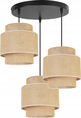 Produktbild von Boho Hängelampe - Deckenlampe - Pendelleuchte aus Metall mit Lampenschirm aus Stoff - E27 - 3-Flammig Oval - Schwarz Basis und Jute