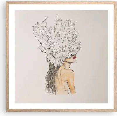 Produktbild von Gerahmtes Poster - Rahmen in heller Eiche - Mode Frau Zeichnung - 60x60 cm - Wand Bild - Wanddeko - Wandbilder - Kunstposter - Wandposter - Bilderrahmen - Bilder - Kunstdruck - P2NAC60x60-4873