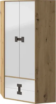 Obrázek produktu pro Rohová šatní skříň BASHIRA - 80 cm, dub / lesklá bílá