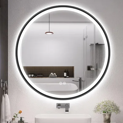Immagine prodotto di Specchio da bagno illuminato, 80 cm, nero, cornice in alluminio, funzione antiappannamento, temperatura di colore regolabile da 3000 a 6500K, grado di protezione IP44, funzione di memoria