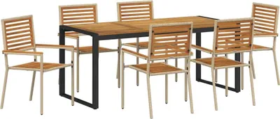 Immagine prodotto di vidaXL Set da pranzo da giardino, 7 pezzi, rattan sintetico beige e marrone
