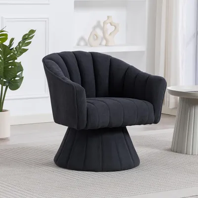 Produktbild von MODFU Loungesessel Drehstuhl mit Drehfunktion,Café-Drehsessel mit ergonomisch geformter Sitz- und Rückenpolsterung, modernem Design,Dunkelgrau