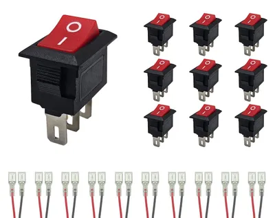 Produktbild von ProRide Mini-Wippschalter ON/OFF mit Kabeln 3-polig rot, 10 Stück