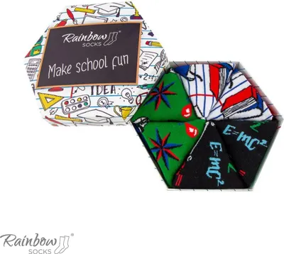 Immagine prodotto di Calzini arcobaleno - divertenti calzini da scuola per uomo e donna - 3 paia - quaderno di geografia e matematica - misura 36-40