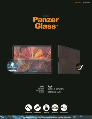 Zdjęcie produktu dla Panzer Glass, szklana folia do Apple iPad Pro 11 / Air 10.9 2020 2022 Privacy, przezroczysta czerń