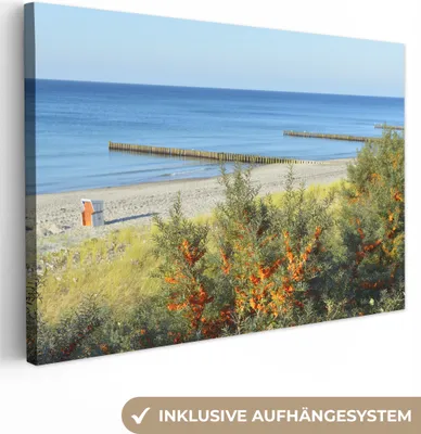 Produktbild von OneMillionCanvasses® - Leinwandbilder - 150x100 cm, Ostsee - Strand - Bäume, Wandbilder Kunstdruck Wanddekoration