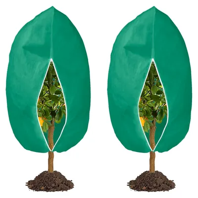 Image de 120 x 178 cm - Protection hivernale pour plantes, protection pour plantes en pleine terre, protection contre le gel pour plantes en pot, avec fermeture éclair et cordon de serrage pour palmiers et oliviers, voile d'hiver réutilisable, lot de 2, 70 g/m²