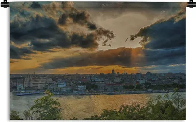 Produktbild von MuchoWow® Wandteppich Wandbehang Farbenfroher Sonnenuntergang über dem nordamerikanischen Kuba 90x60 cm Tapisserie Dekoration Wandtuch - Wandskulpturen - Bildteppich