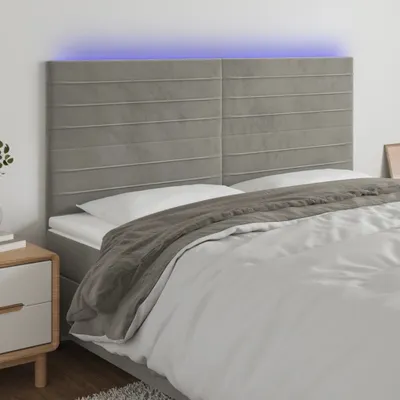 Produktbild von vidaXL LED Kopfteil Hellgrau 160x5x118/128 cm Samt - LED Kopfteil - LED Kopfteile - Kopfteil - Bett-Kopfteil