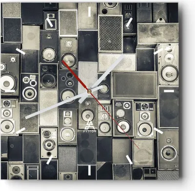 Produktbild von Wanduhr - Quadrat - Glasuhr - Abstraktion Lautsprecher Grafik - 40x40cm - Schleichendes Uhrwerk - Lautlos - zum Aufhängen bereit - Dekoration Modern - Wanddekoration aus Glas - C3AC40x40-4163