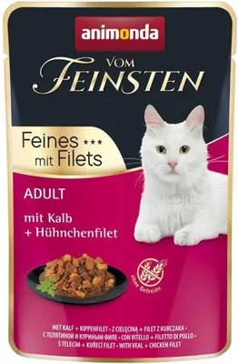 Produktbild von animonda vom Feinsten mit Filets, Katzenfutter nass mit Kalb + Hühnchenfilet, 18 Portionsbeutel (18 x 85g), getreidefreies Katzen Nassfutter ohne Zucker, mit fleischigen Zutaten