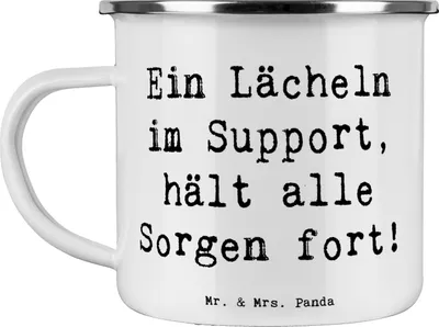 Produktbild von Mr. & Mrs. Panda Teetasse Spruch Kundensupport Lächeln - Weiß - Geschenk, Teebecher, Berufe, handgefertigte Geschenke, Hilfsbereitschaft, Kundensupporterin, Beruf, Sorgen