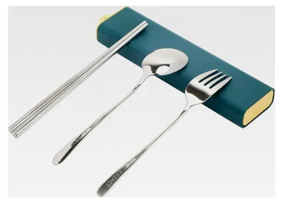 Produktbild von Besteckset - Essstäbchen, Löffel und Gabel in einer Etui, Edelstahl 18/10