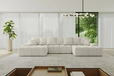 Produktbild von ALTDECOR Ecksofa mit Schlaffunktion und Bettkasten ENSI-U - 353x164x69 cm Cremeweiß - Corner Sofa Eckcouch Couch U-Form universal, links/rechts angeordnet Schlafcouch Ausziehbar Wohnlandschaft