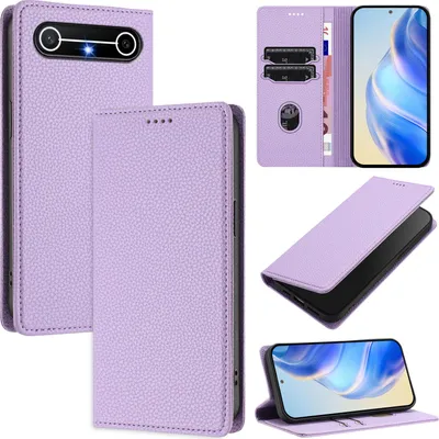 Produktbild von Litchi Leder Handyhülle für Tecno Pova Slim Wallet Kartenfächer Standfunktion Hülle Violett