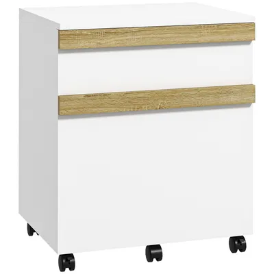 Image de Conteneur de bureau Vinsetto sur roulettes, unité de rangement mobile avec 2 tiroirs coulissants, trieur de dossiers, 48 x 40 x 59,5 cm, blanc