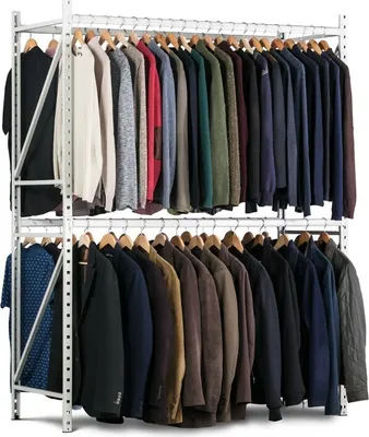 Produktbild von Garderobenregal MAXIMUS | Grundregal | HxBxT 200x125x60cm | Fachlast 130kg | 2 Ebenen | Lichtgrau