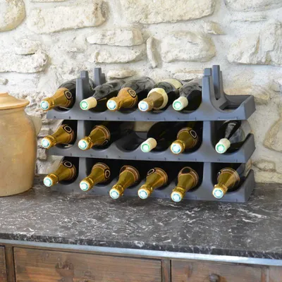 Image de Modules 3 x 6 Bouteilles - Range Bouteilles Empilable avec 18 étiquettes - Gris Anthracite