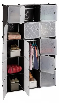 Image de Système d'étagères Relaxdays : armoire à 11 compartiments, penderie avec 2 tringles, étagère à emboîter en plastique à monter soi-même, noir