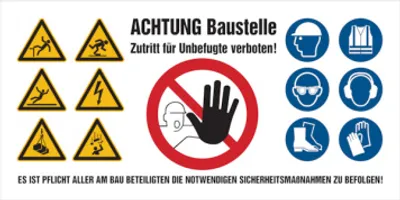 Produktbild von Dreifke® Baustellenbanner aus Gewebeplane, PVC - Symbole gem. ISO 7010 | PVC-...