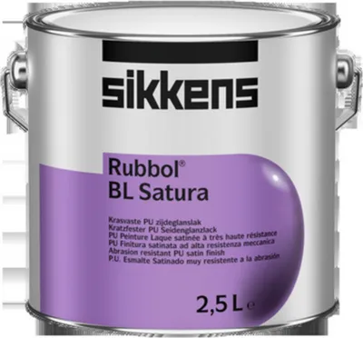 A metal paint can with a purple label.