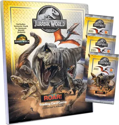 Produktbild von Jurassic World Karten - ROAR! Trading Cards Sammelkarten - 1 Mappe + 3 Booster