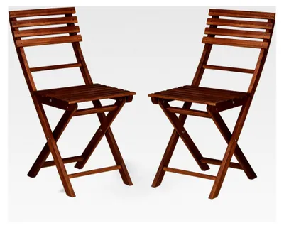Produktbild von Garten-Klappstuhl 2er Set aus Akazienholz mit hoher Rückenlehne, wetterfest, klappbar, platzsparend, Outdoor, Dunkelbraun, 120 kg belastbar