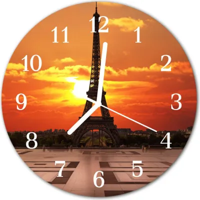 Produktbild von Glasuhr Wanduhr Küchenuhr Echt-Glas 30fi cm Eiffelturm orange