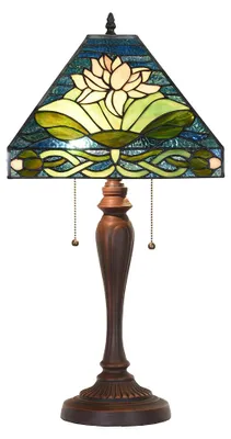 Immagine prodotto di Lampada da tavolo Tiffany Clayre & Eef 31x31x61 cm Fiori di vetro verde blu