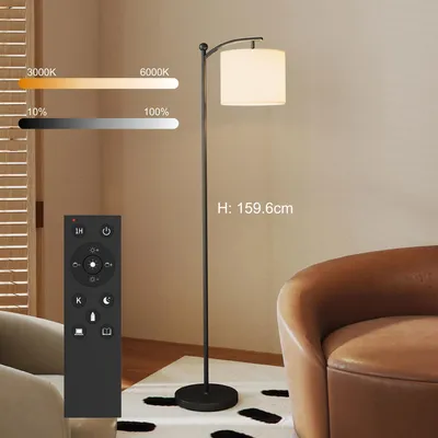 Produktbild von LED Stehlampe Dimmbar mit Fernbedienung & Fußschalter, Standleuchte Wohnzimmer mit Stoffschirm & Metallfuß, 3000K-6000K CCT, Timer, Modern 65cm Schwar