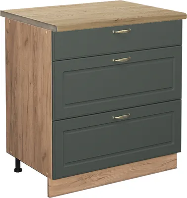 Produktbild von Küchenunterschrank Vicco Fame-Line Grün-Gold Landhaus 80 cm mit 3 Schubladen, AP Eiche, Model 45971