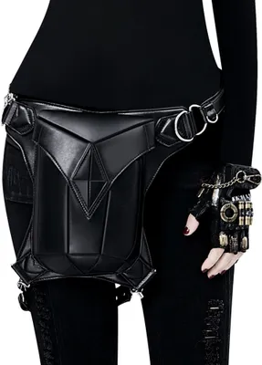 Produktbild von Steampunk Tasche Damen Halloween Schwarz Retro Tasche Umhängetasche Punk Stitching Gürteltasche