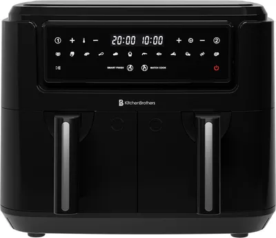 Produktbild von KitchenBrothers Heißluftfritteuse Dual Zone 9L - Doppelkorb Airfryer 2400W - 50°C bis 200°C - 10 Kochprogramme - Schwarz