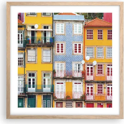 Produktbild von Gerahmtes Poster - Rahmen in heller Eiche - Casas Ribeira Porto - 50x50 cm - Wand Bild - Wanddeko - Wandbilder - Wandposter - Bilderrahmen - Bilder - Kunstdruck - Wandbild - P2NAC50x50-4249
